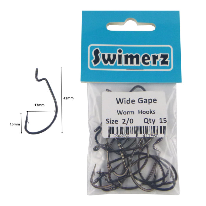 Swimerz 2/0 Wide Gape Worm Hook 15 Pack - Outbackers