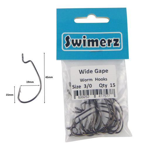 Swimerz 3/0 Wide Gape Worm Hook 15 Pack - Outbackers