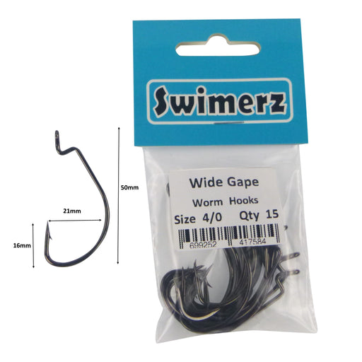 Swimerz 4/0 Wide Gape Worm Hook 15 Pack - Outbackers