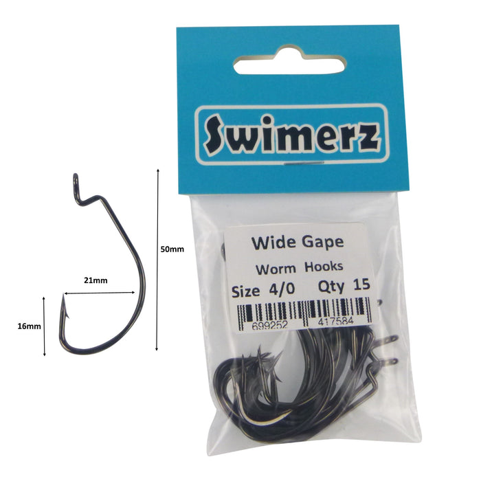 Swimerz 4/0 Wide Gape Worm Hook 15 Pack - Outbackers