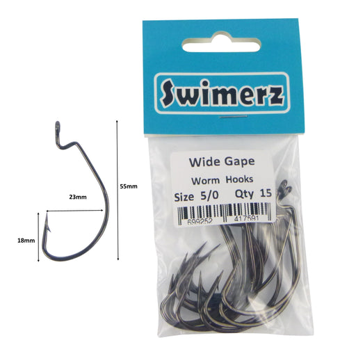 Swimerz 5/0 Wide Gape Worm Hook 15 Pack - Outbackers